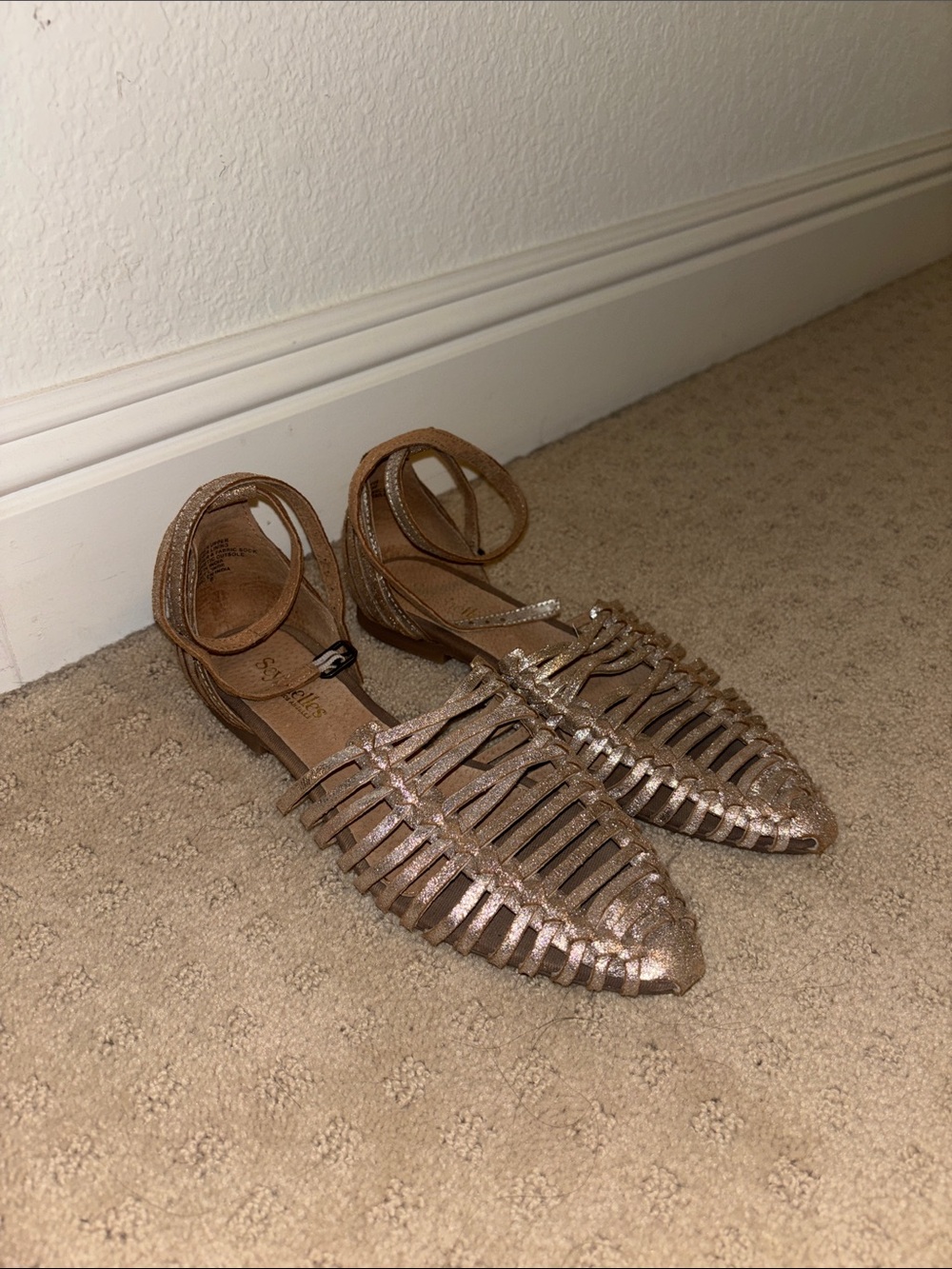 Seychelles Women's Metallic Silver Woven Ankle-Strap Flats